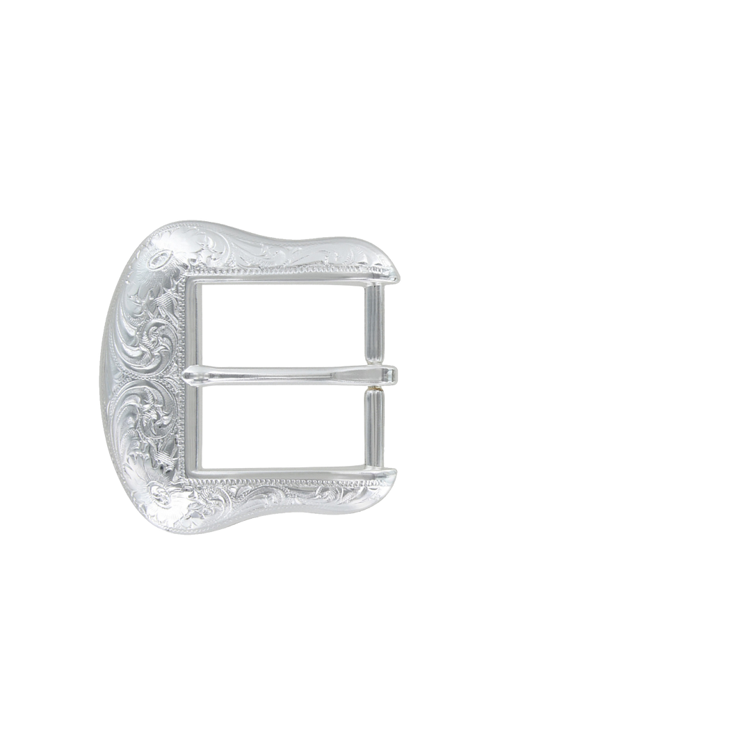1-1/2 inch Silver Floral Engraved Belt Buckle Set