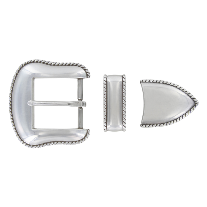 1-1/2 inch Rope-Edged Silver Belt Buckle Set