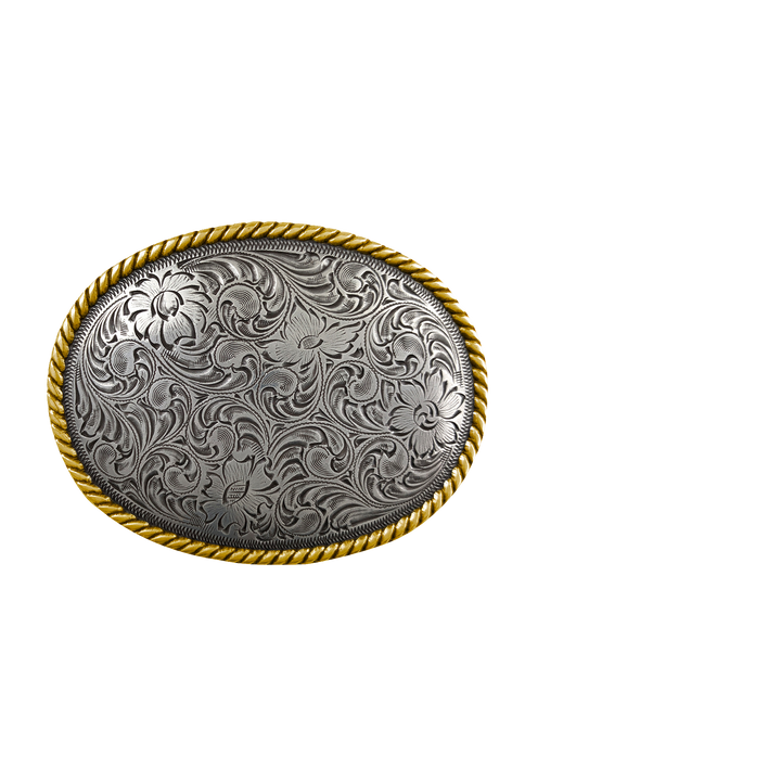 1-1/2 inch Floral Engraved Oval Belt Buckle