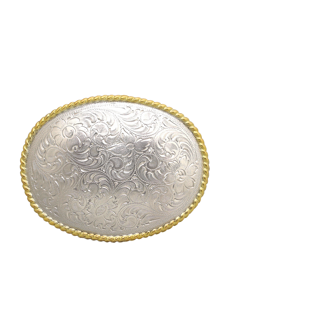 1-1/2 inch Floral Engraved Oval Belt Buckle