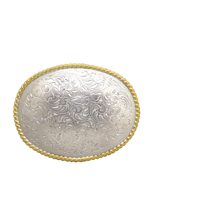 1-1/2 inch Floral Engraved Oval Belt Buckle