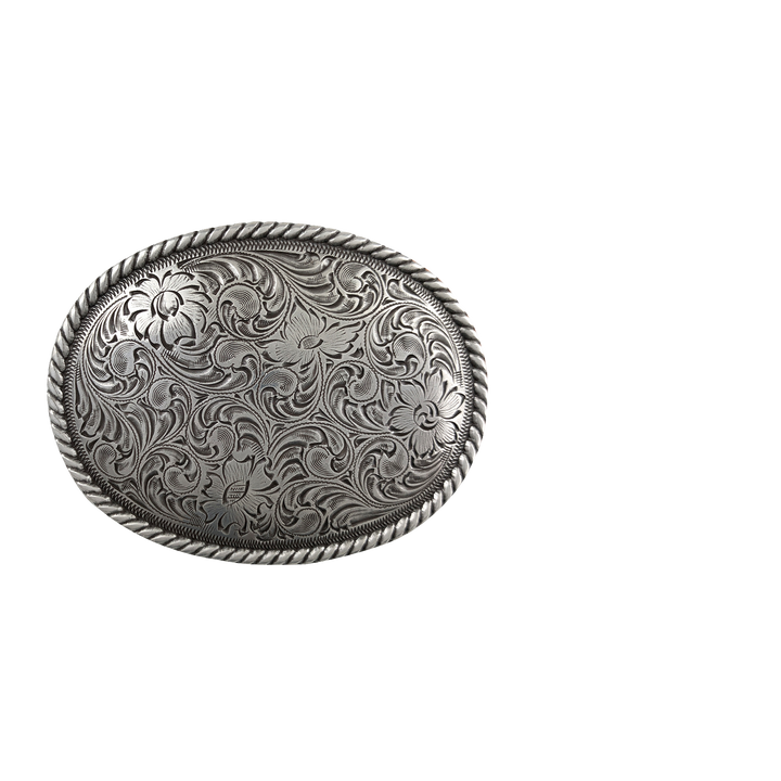 1-1/2 inch Floral Engraved Oval Belt Buckle