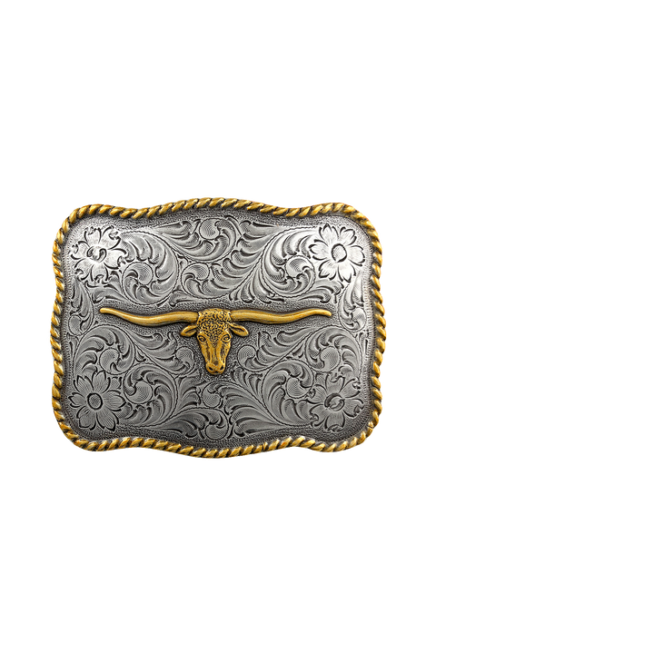 1-1/2 inch Bull Skull Engraved Belt Buckle