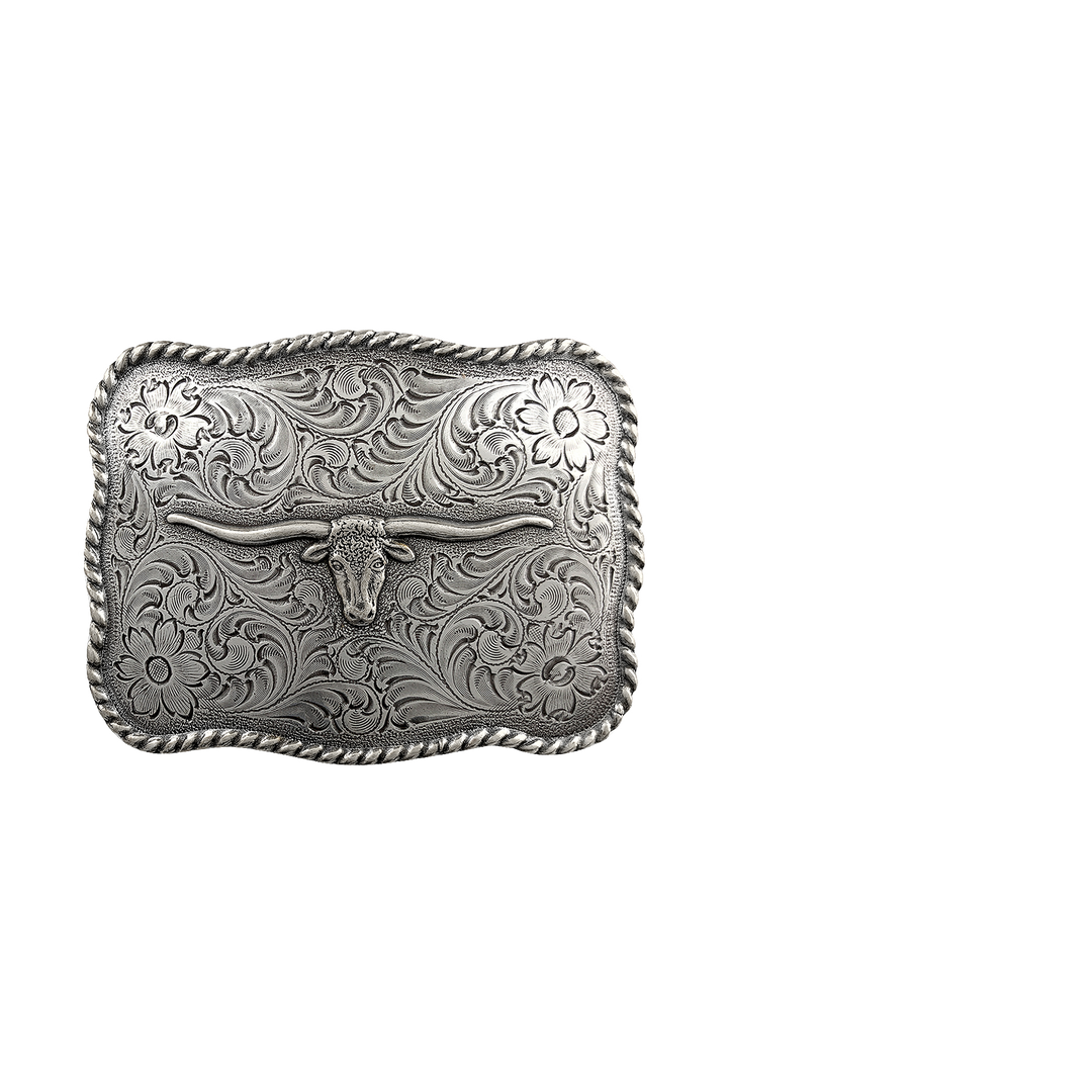1-1/2 inch Bull Skull Engraved Belt Buckle