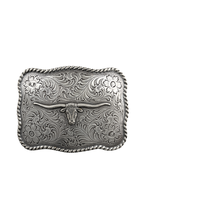 1-1/2 inch Bull Skull Engraved Belt Buckle