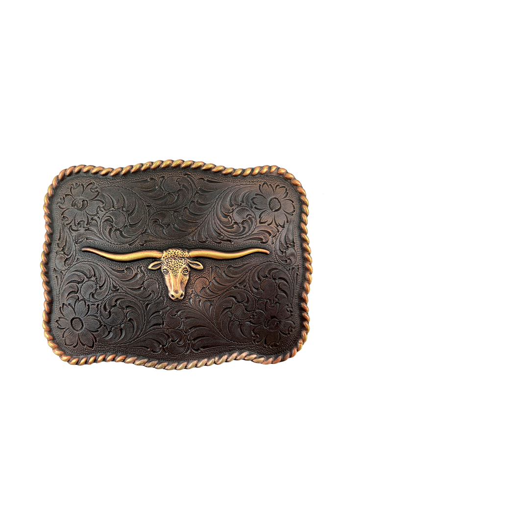 1-1/2 inch Bull Skull Engraved Belt Buckle