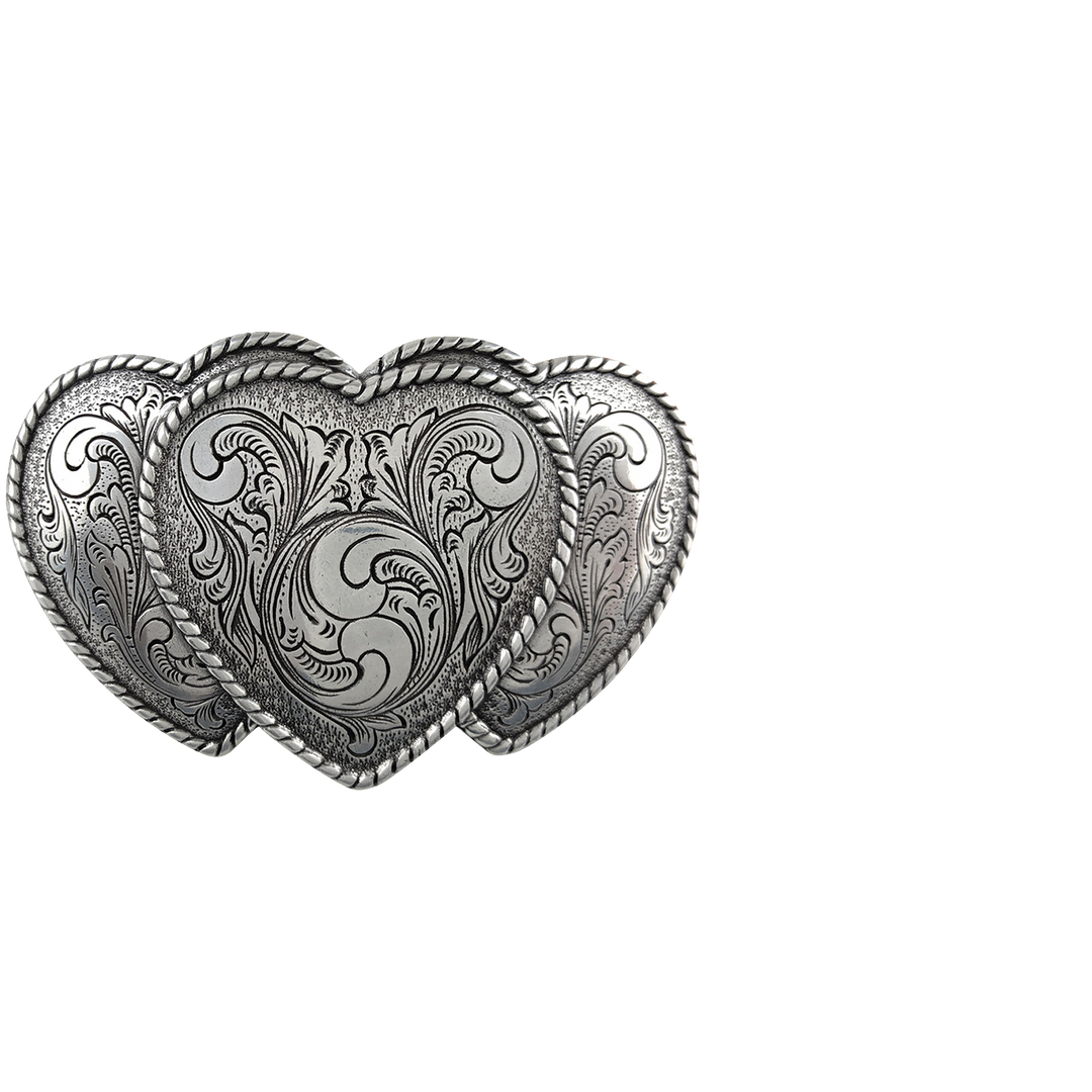 1-1/2 inch Triple Heart Floral Belt Buckle