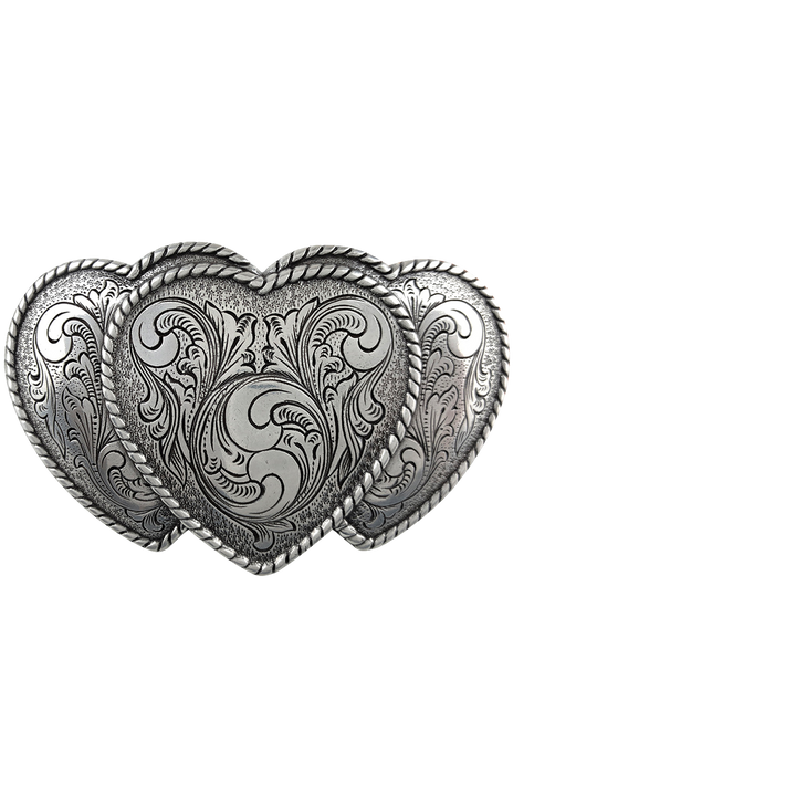 1-1/2 inch Triple Heart Floral Belt Buckle