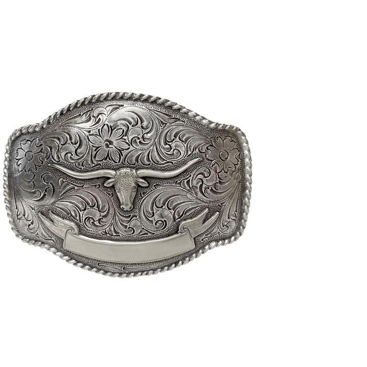 1-1/2 inch Longhorn Cowboy Belt Buckle with Gold Accent