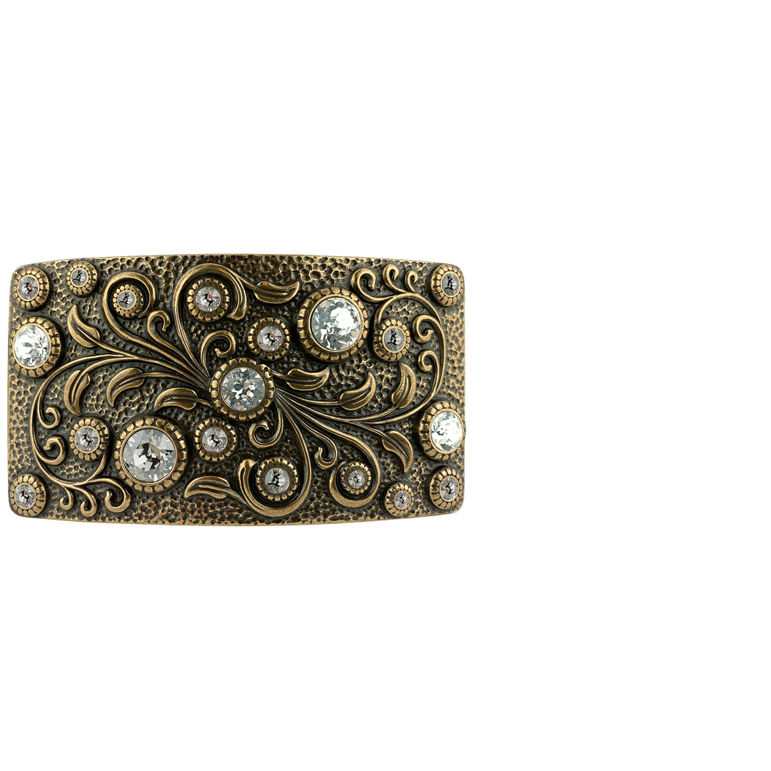 1-1/2 inch Crystal Floral Swirl Design Belt Buckle