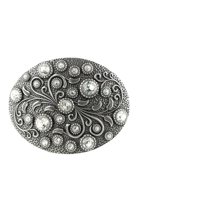 1-1/2 inch Oval Crystal Floral Embellished Belt Buckle