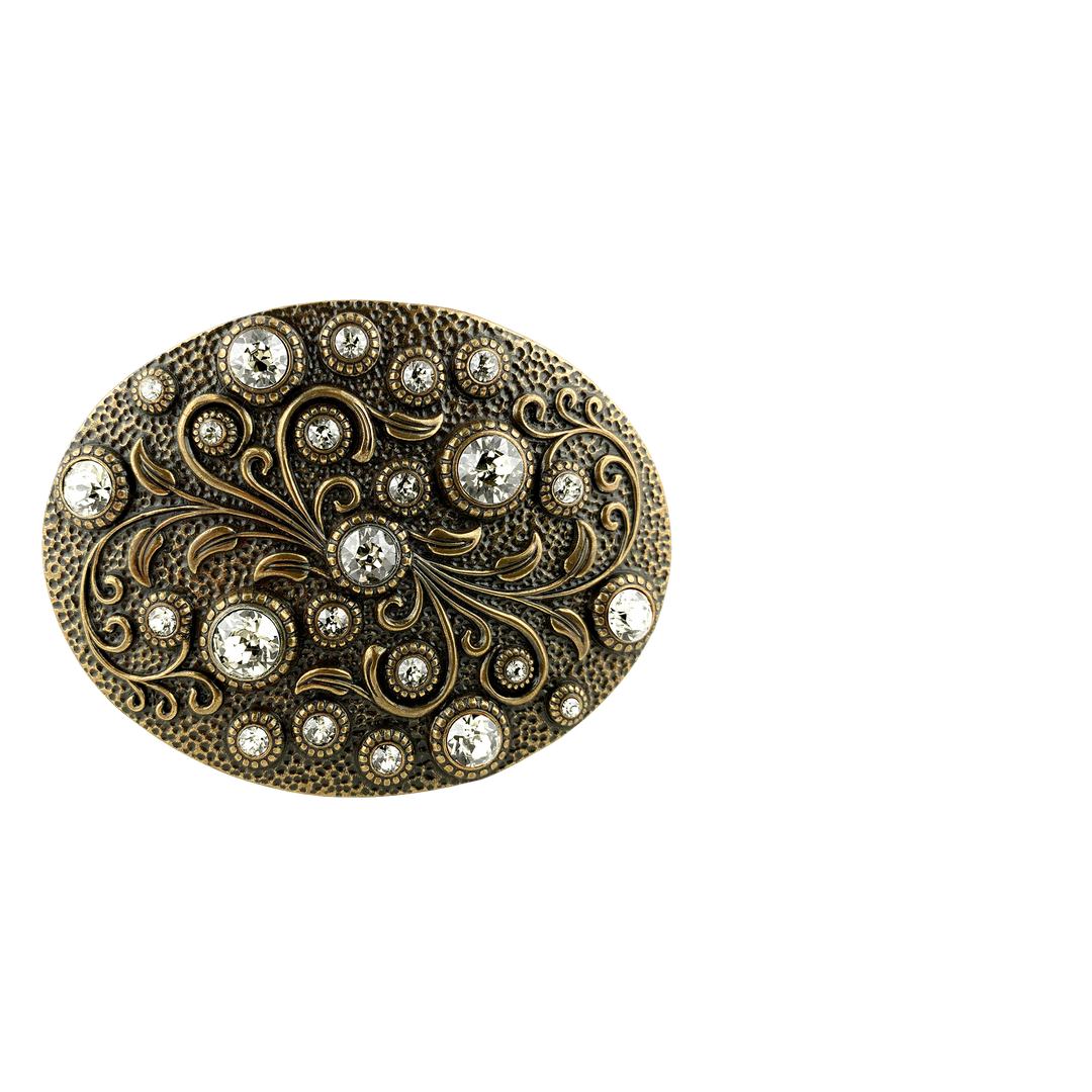1-1/2 inch Oval Crystal Floral Embellished Belt Buckle