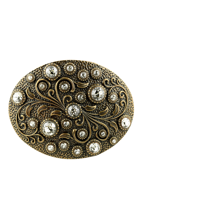 1-1/2 inch Oval Crystal Floral Embellished Belt Buckle