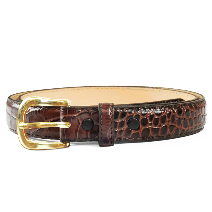 Comfort Core 1″ Alligator Embossed — Rounded Double-Bar — Brown