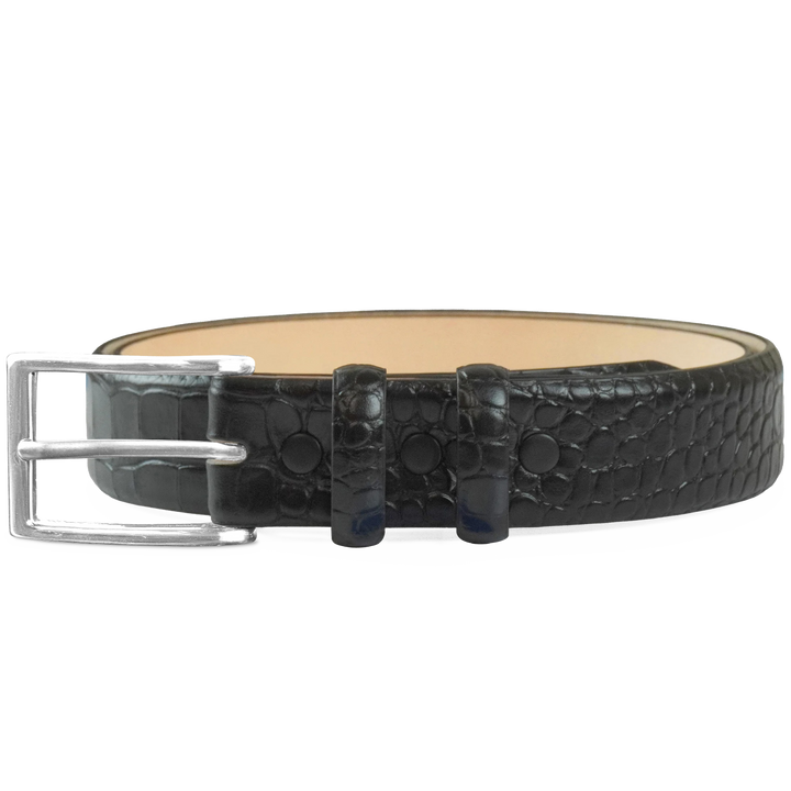 Comfort Core 1 1/8″ Alligator Embossed — Flat-Frame — Black