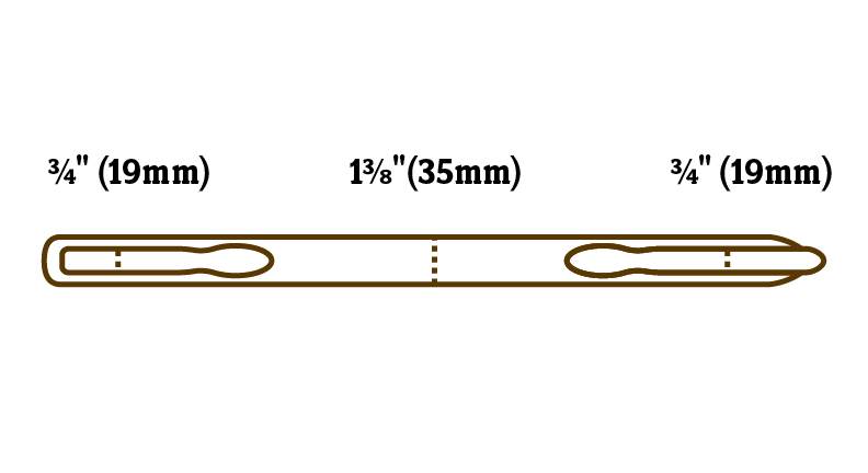 Measurement chart showing dimensions of a needle on a white background