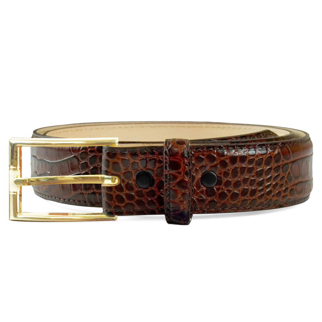 Comfort Core 1 3/8 inch Alligator Embossed brown belt with modern rectangular buckle