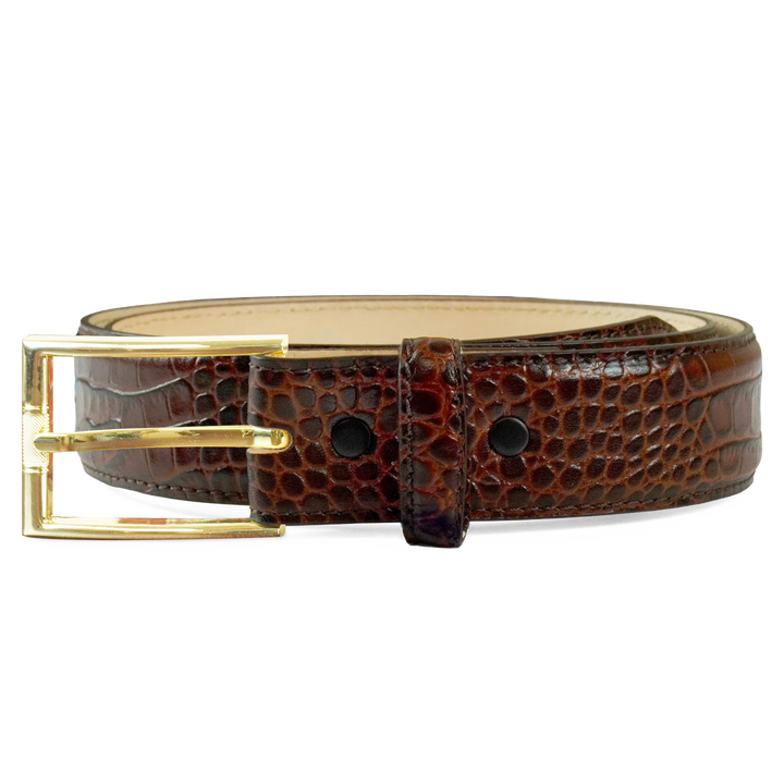 Comfort Core 1 3/8 inch Alligator Embossed brown belt with modern rectangular buckle