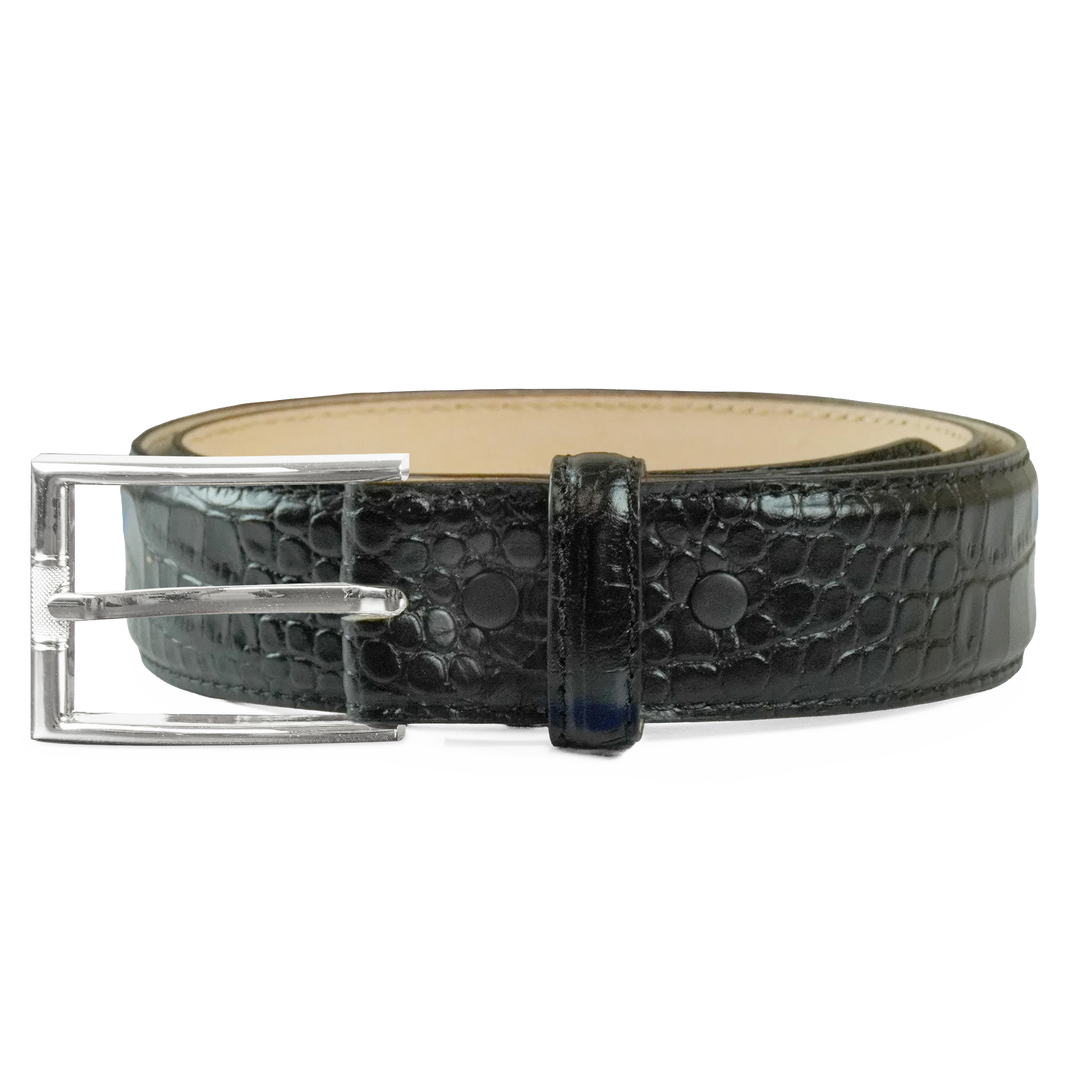 Comfort Core 1 3/8 inch Alligator Embossed black belt with modern rectangular buckle